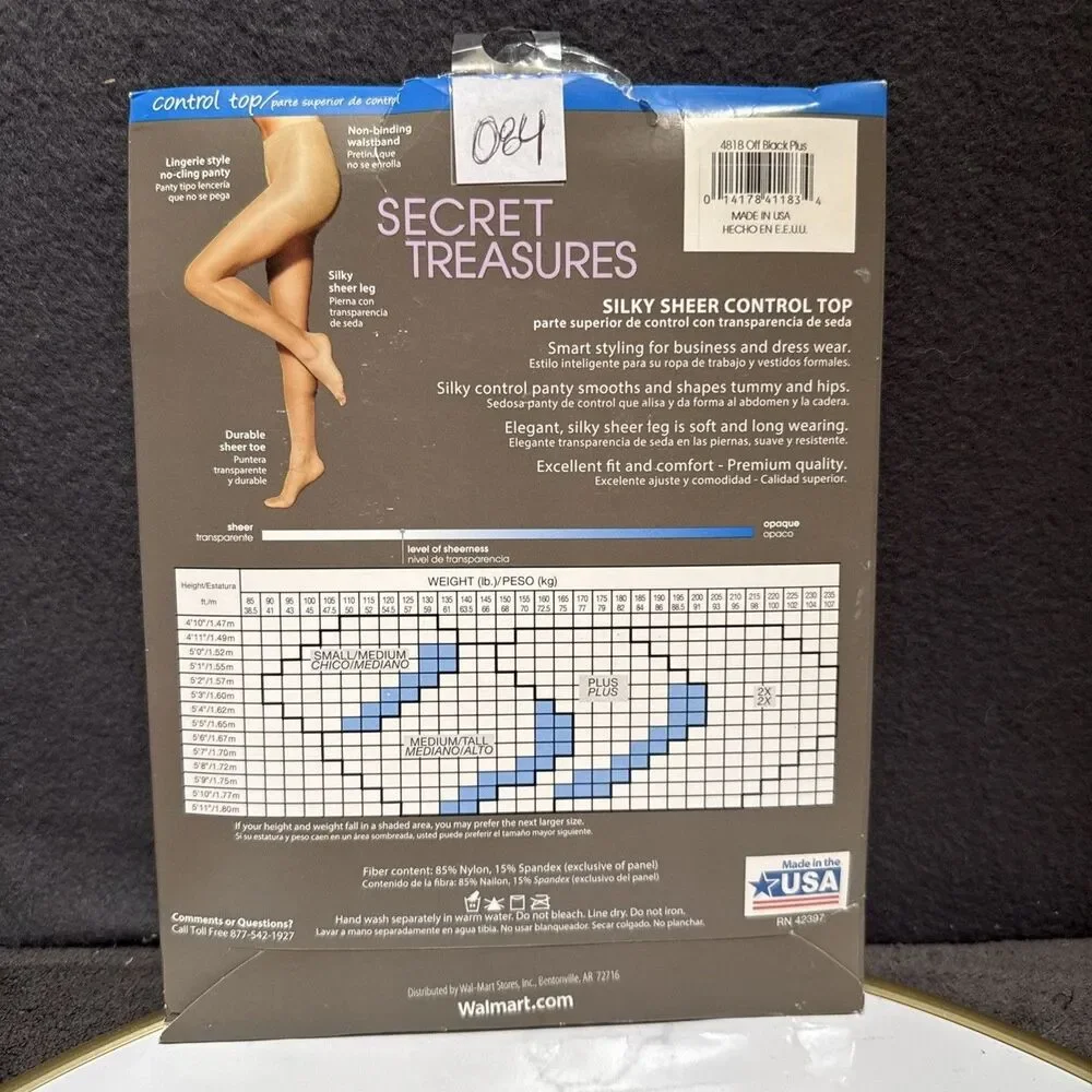 Secret Treasures Firm Support Control Top Sheer Toe Pantyhose 2X Nude Black